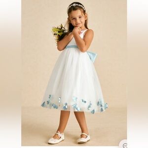 Azazie White and Blue Flower Girl Dress 7